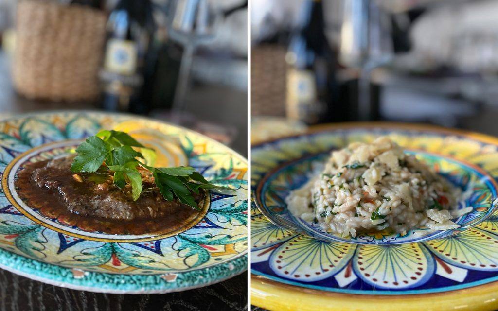 Panerade skivor av kalvinnanlår med citronsky och risotto